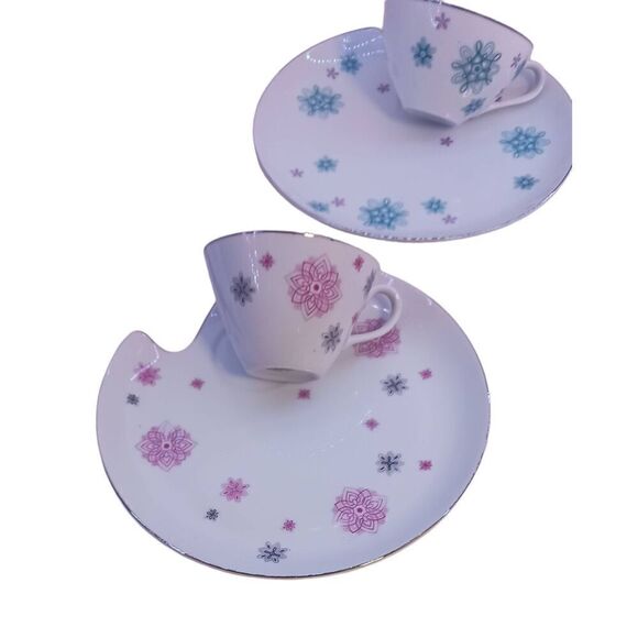 Snack Plates Shafford Japan VTG MCM Atomic Starburst Cup Snowflake Set - Picture 5 of 11